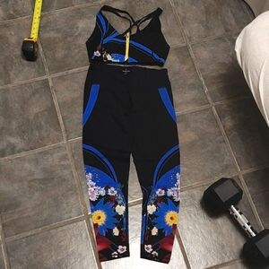 Sweaty Betty leggings and bra set small floral 7/8 crop